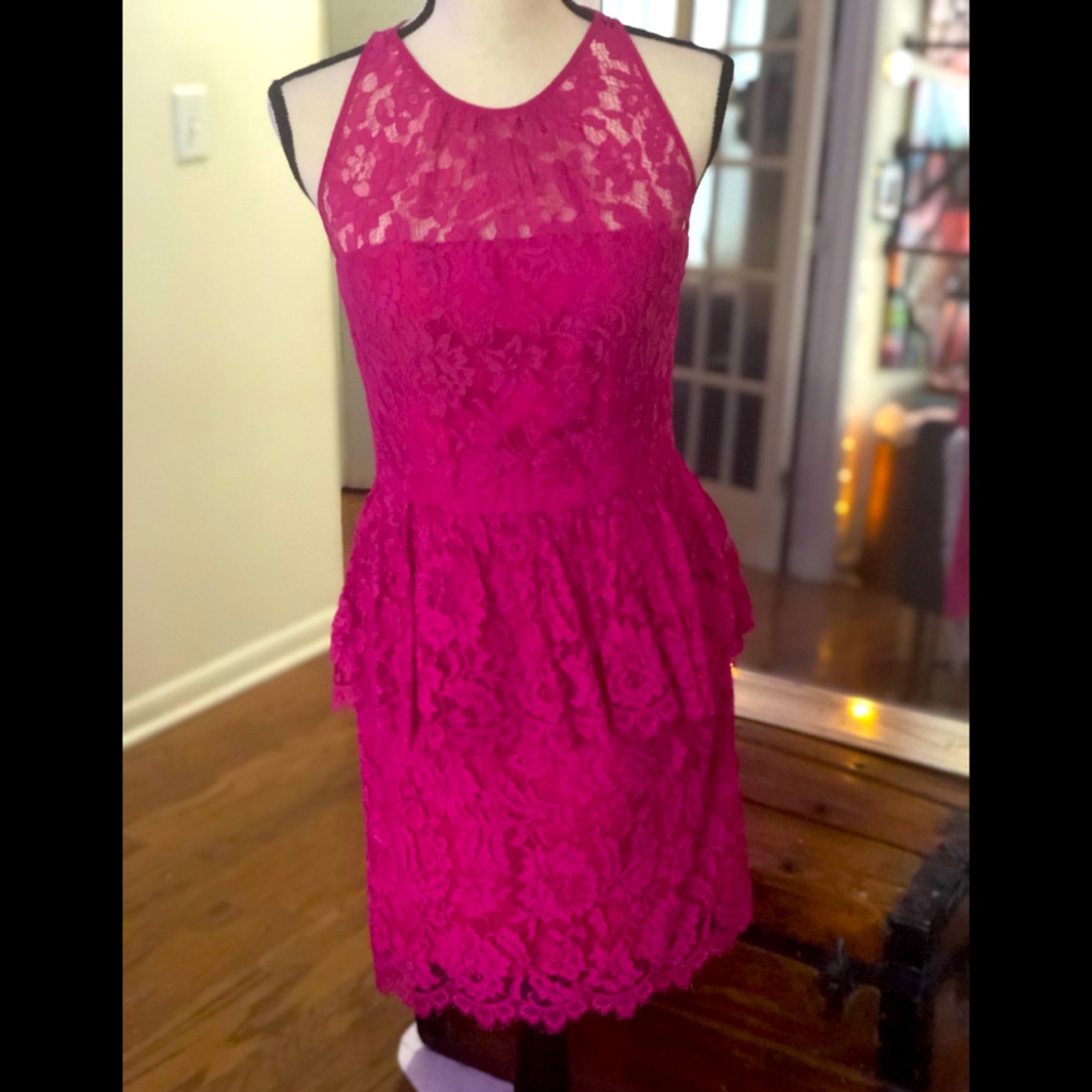 Milly Liza Lace Pink Peplum Dress